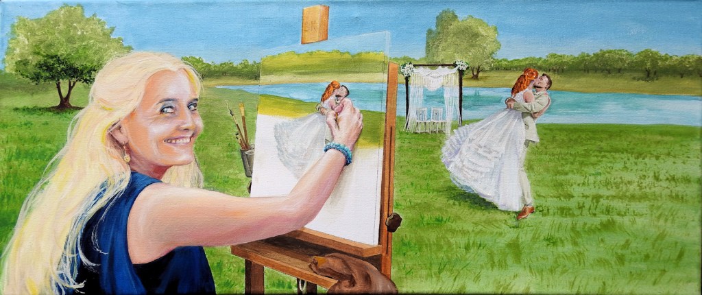 Hochzeitsmalerin Sabine Koschier Selbstporträt bei der Hochzeitsmalerei