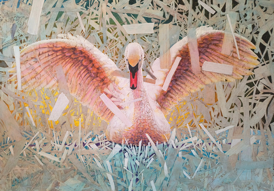 "Schwanensee" Acrylmalerei auf Holzplatte von Sabine Koschier